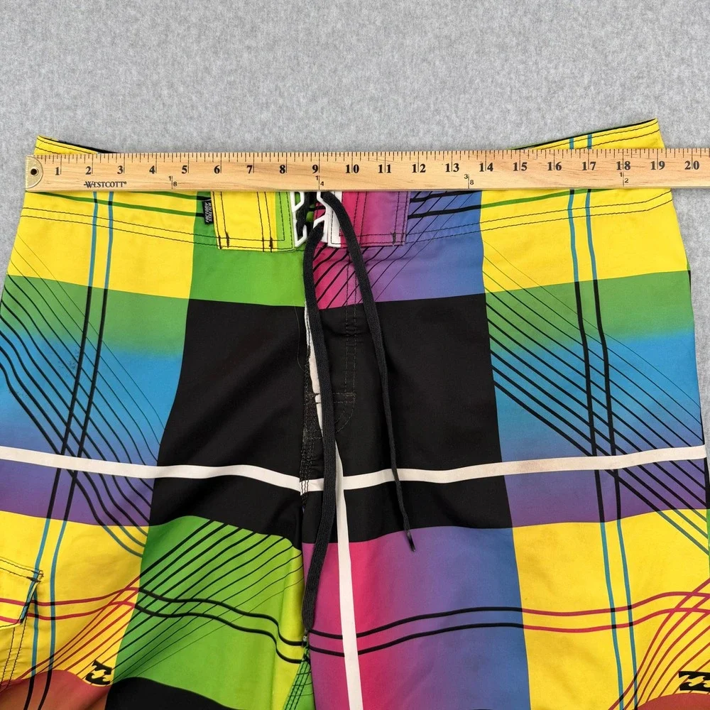 Billabong Board Shorts Mens 38 Y2K VTG Multicolor Plaid Gradient‎ Swim Trunks